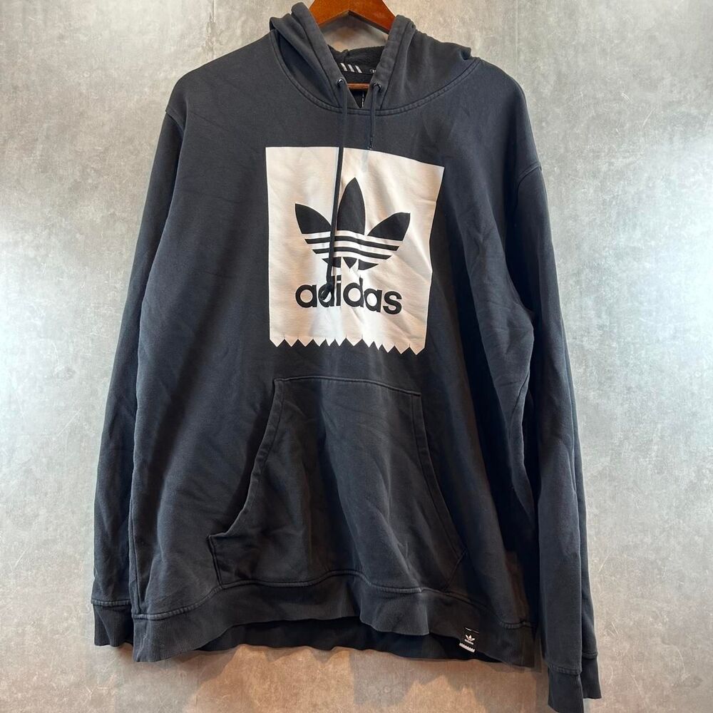 Adidas Men's Grey and Black Hoodie